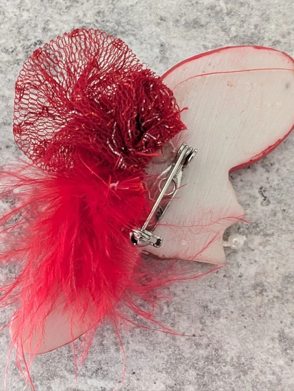 Red Decorative Ladies Hat Brooch with Purple Flower Accents